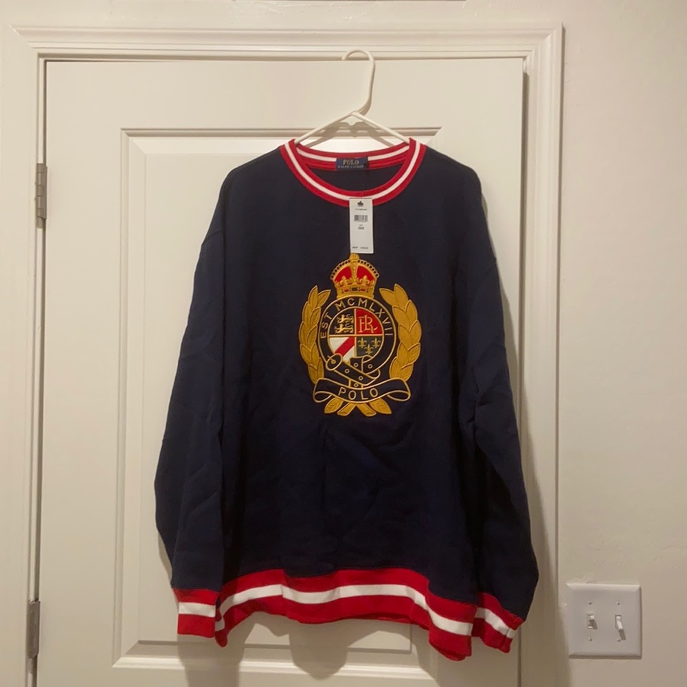 Polo Ralph Lauren Crest Navy Blue Fleece Crewneck Sweatshirt
